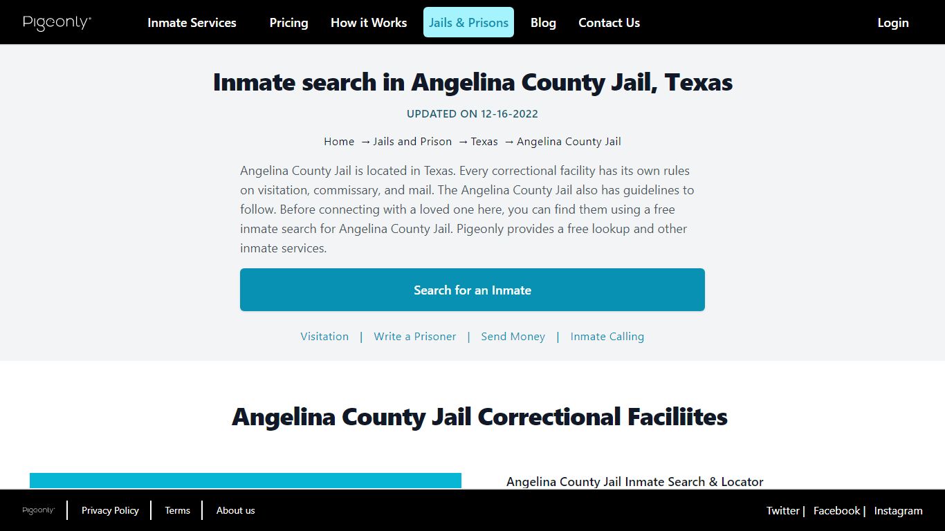 Inmate Search Angelina County Jail, Texas | Pigeonly